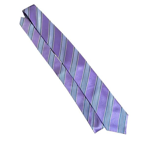 Vintage Yves Saint Laurent YSL Silk Tie Striped Italy Lavender Purple Blue White - Picture 3 of 9